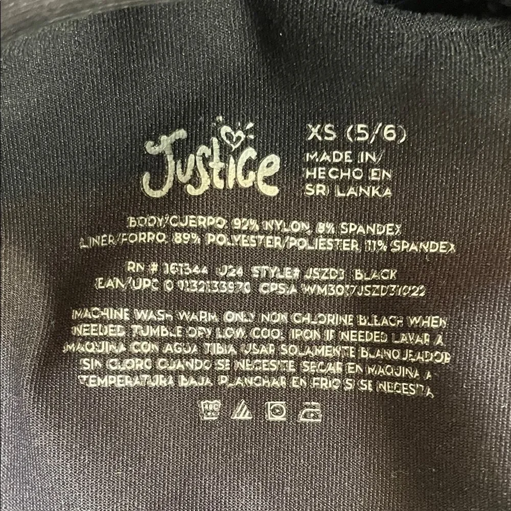 Justice Girls Black Gymnastics & Dance Tank Leotard - Size XS-5-6
